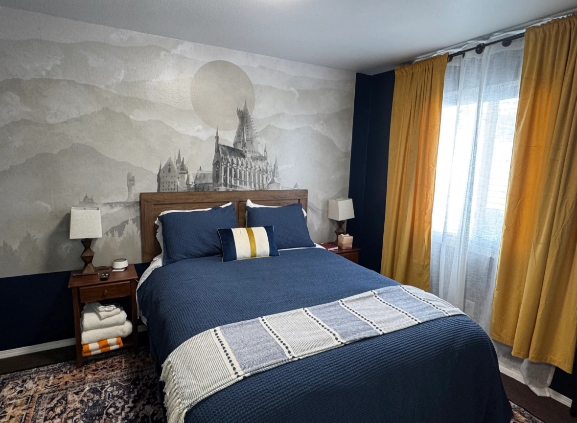 Wizard of Oz magical queen room with castle mural at LibraryInn, Lava Hot Springs Idaho